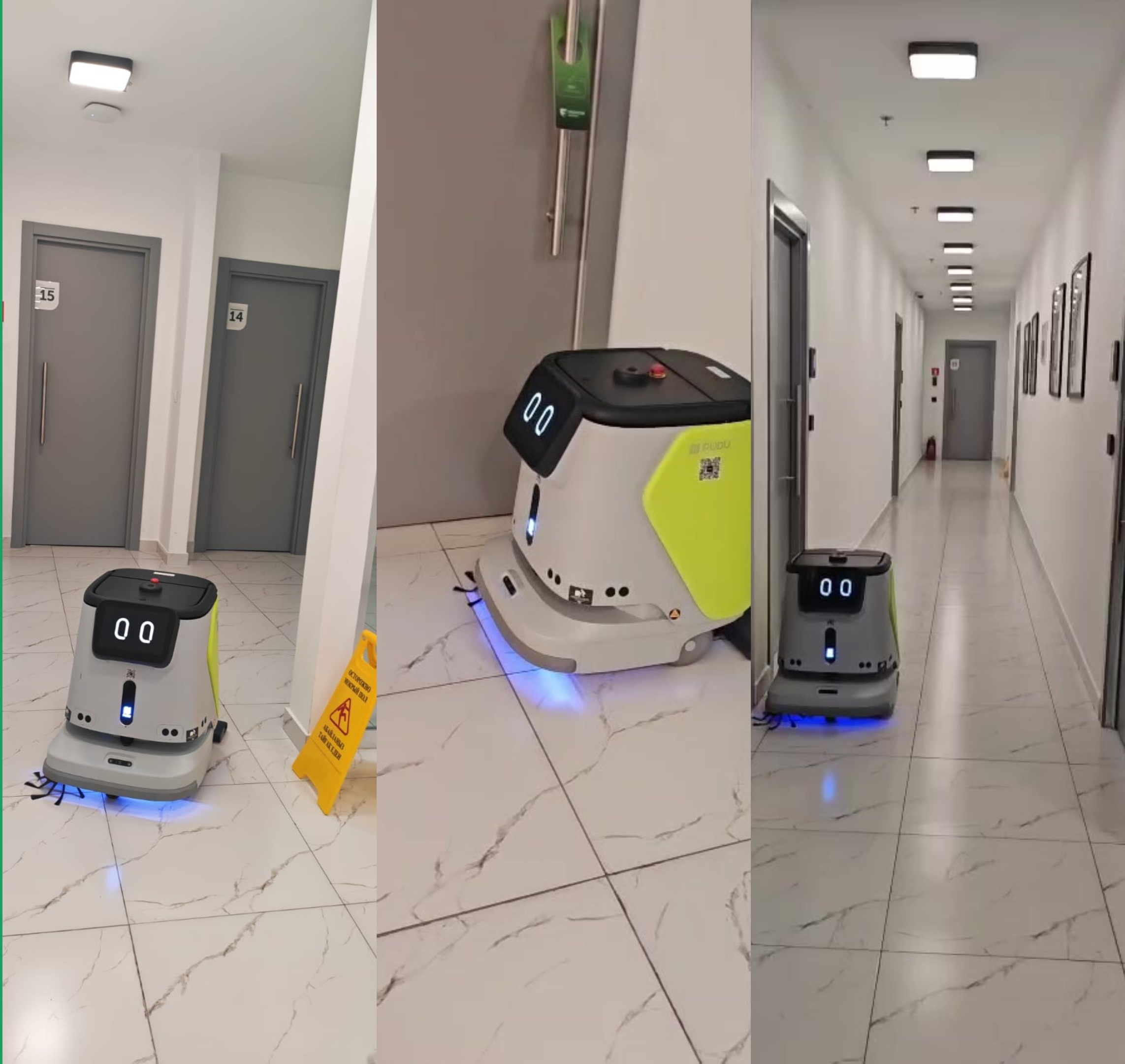 Industrial cleaning robots working at a top service site